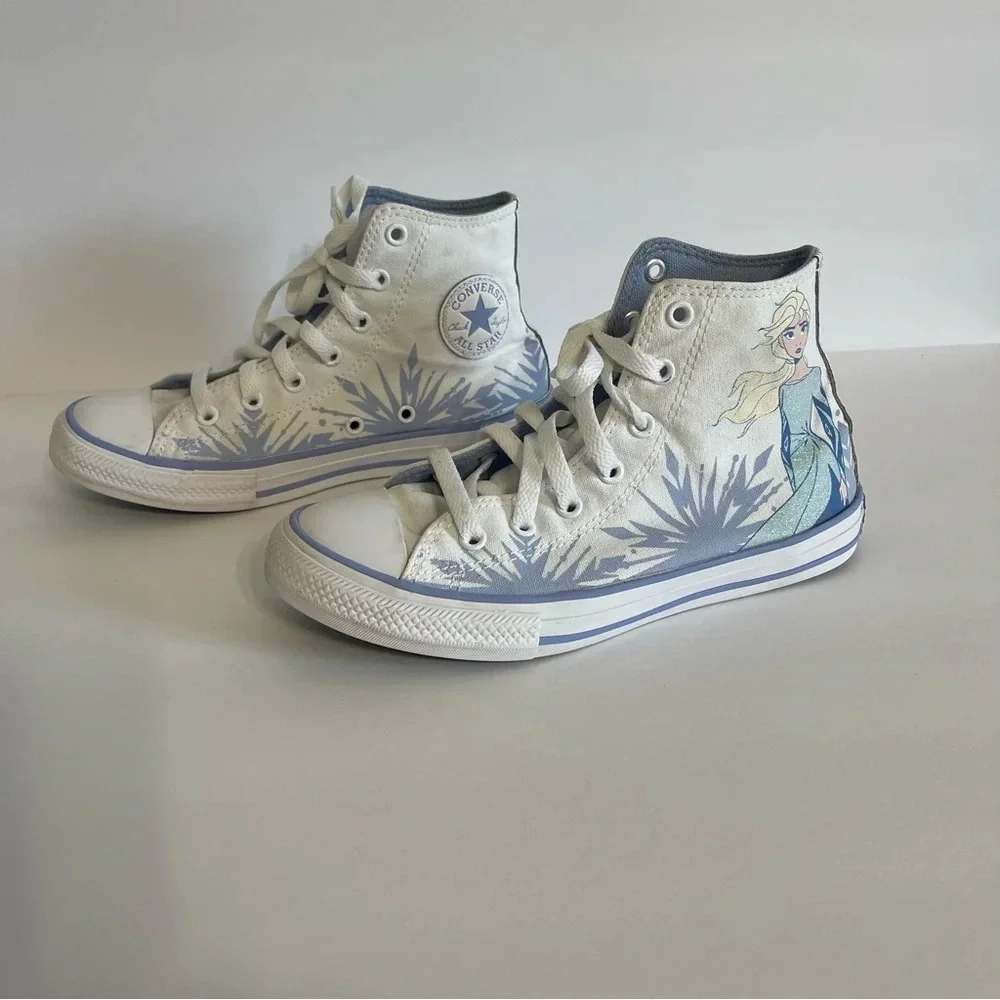 Converse Girls Hi Top Frozen 2 Elsa White/Blue Heron/White Size 3 Juniors